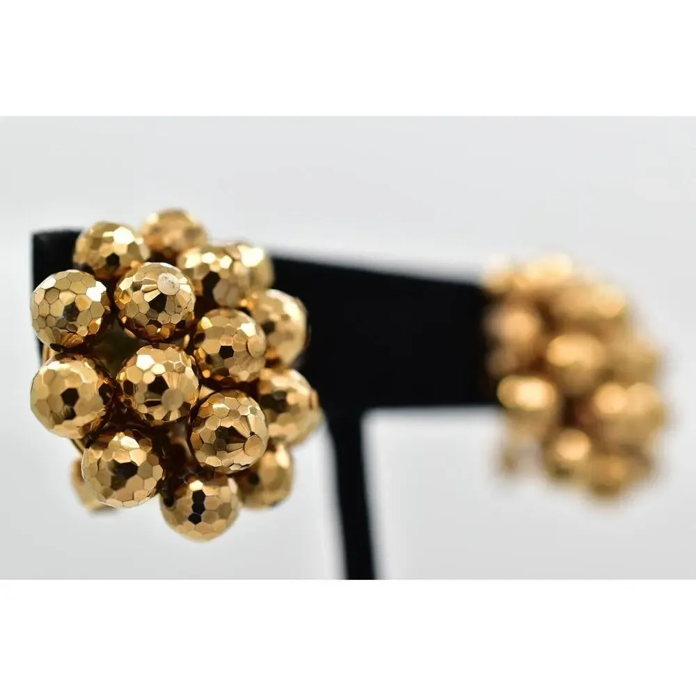 Laguna Vintage Clip On Crystal Earrings Bronze Disco Ball Signed 1950s BinBK
